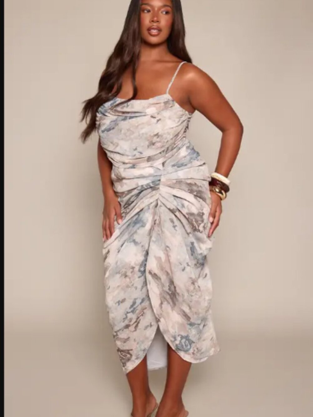 Pretty Little Things Grey Ruched Drape Midi Dress Size 12 NWT